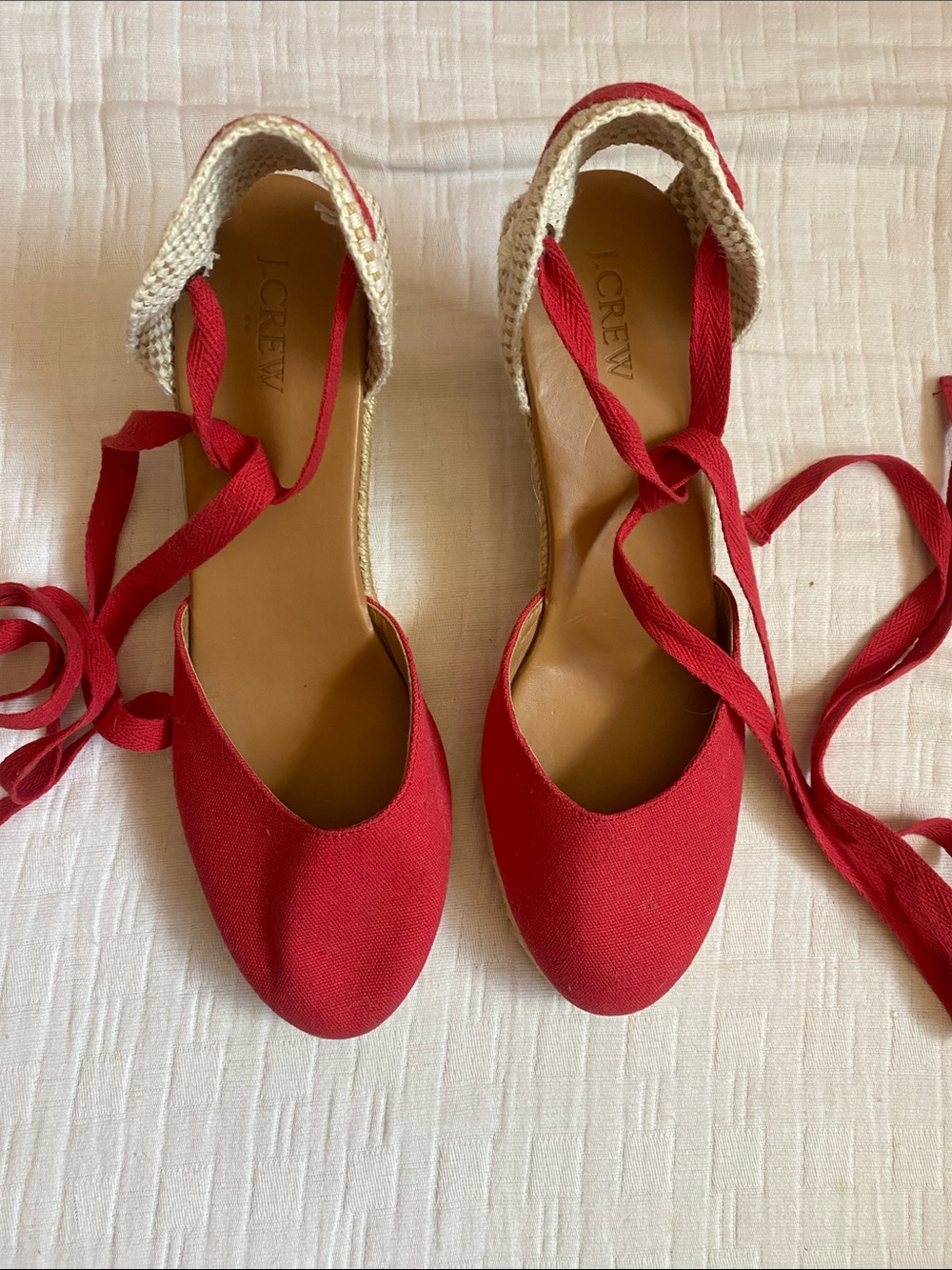J. CREW Red Canvas Tie-Wrap Espadrille Flats - Picture 2 of 8
